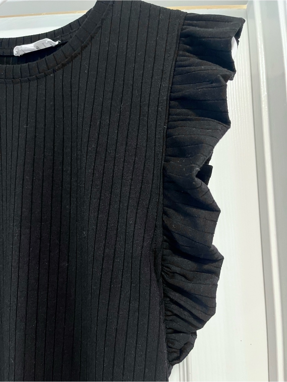 THML Black Ribbed Tank with Ruffle Sleeves - Picture 2 of 6